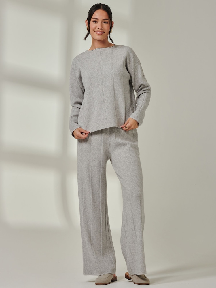 Jolie Moi Grey Knitted Round Neck Ribbed jumpers - Image 1 of 6