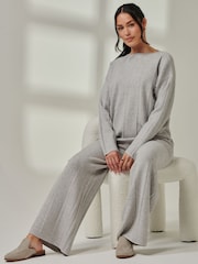 Jolie Moi Grey Knitted Round Neck Ribbed jumpers - Image 6 of 6