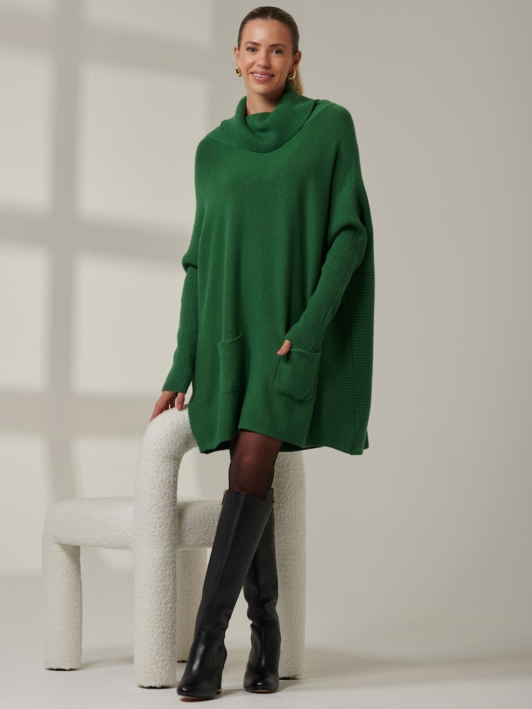 Jolie Moi Green Loose Fit Knitted Roll Neck Jumper - Image 1 of 6 Jolie Moi Green Loose Fit Knitted Roll Neck Jumper - Image 1 of 6