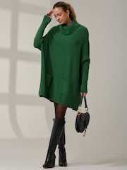 Jolie Moi Green Loose Fit Knitted Roll Neck Jumper - Image 5 of 6