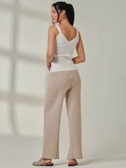 Jolie Moi Brown Knitted Ribbed Wide Leg Trousers - Image 2 of 6