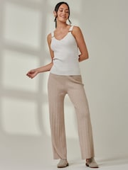 Jolie Moi Brown Knitted Ribbed Wide Leg Trousers - Image 5 of 6