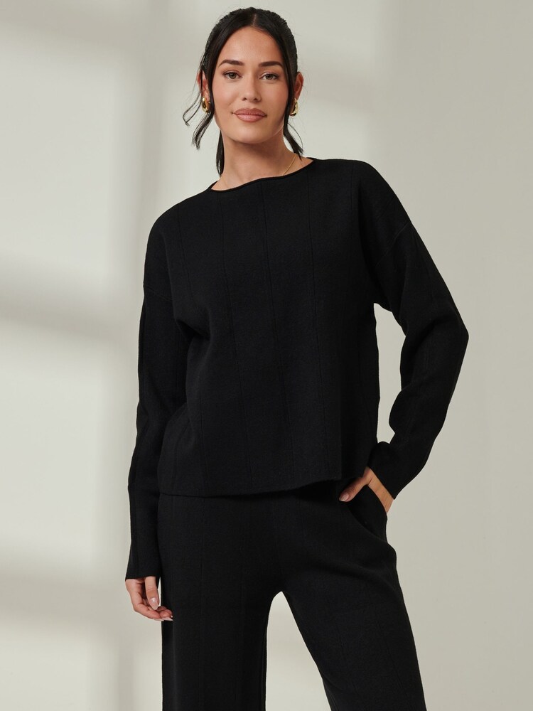 Jolie Moi Black Knitted Round Neck Ribbed jumpers - Image 1 of 6