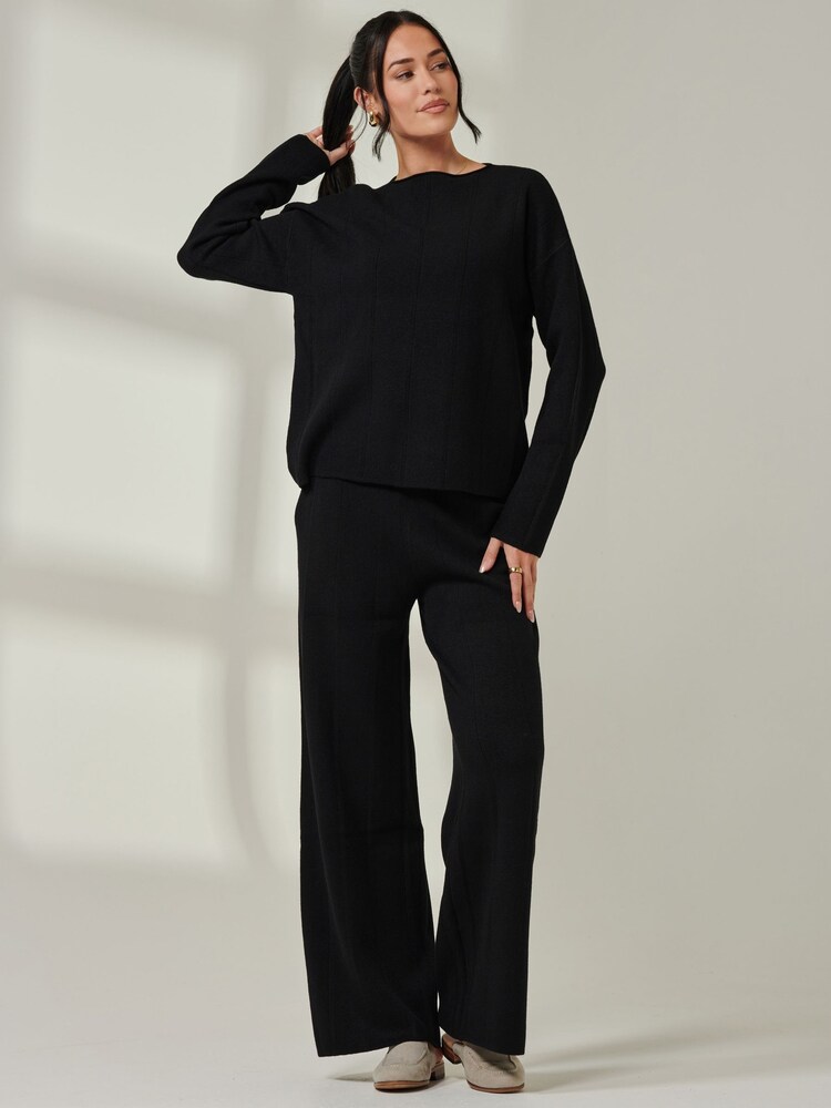Jolie Moi Black Knitted Round Neck Ribbed jumpers - Image 6 of 6