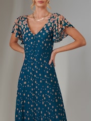 Jolie Moi Dark Blue Gina Mirrored Print Mesh Maxi Dress - Image 6 of 7