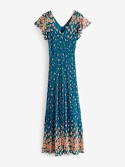 Jolie Moi Dark Blue Gina Mirrored Print Mesh Maxi Dress - Image 7 of 7