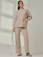 Jolie Moi Brown Knitted Ribbed Mockneck Jumper - Image 1 of 6