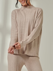 Jolie Moi Brown Knitted Ribbed Mockneck Jumper - Image 3 of 6