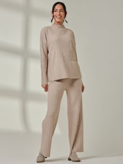 Jolie Moi Brown Knitted Ribbed Mockneck Jumper - Image 4 of 6