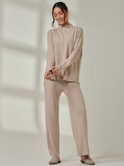 Jolie Moi Brown Knitted Ribbed Mockneck Jumper - Image 5 of 6