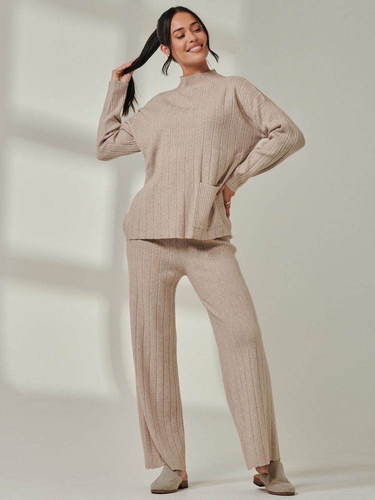 Jolie Moi Brown Knitted Ribbed Mockneck Jumper - Image 6 of 6
