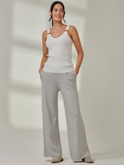 Jolie Moi Grey Ribbed Knit Flared Pants - Image 1 of 4