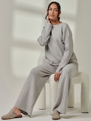 Jolie Moi Grey Ribbed Knit Flared Pants - Image 4 of 4