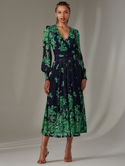 Jolie Moi Green Dalia Symmetrical Print Lace Maxi Dress - Image 1 of 6