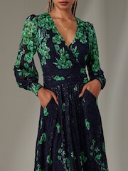 Jolie Moi Green Dalia Symmetrical Print Lace Maxi Dress - Image 3 of 6