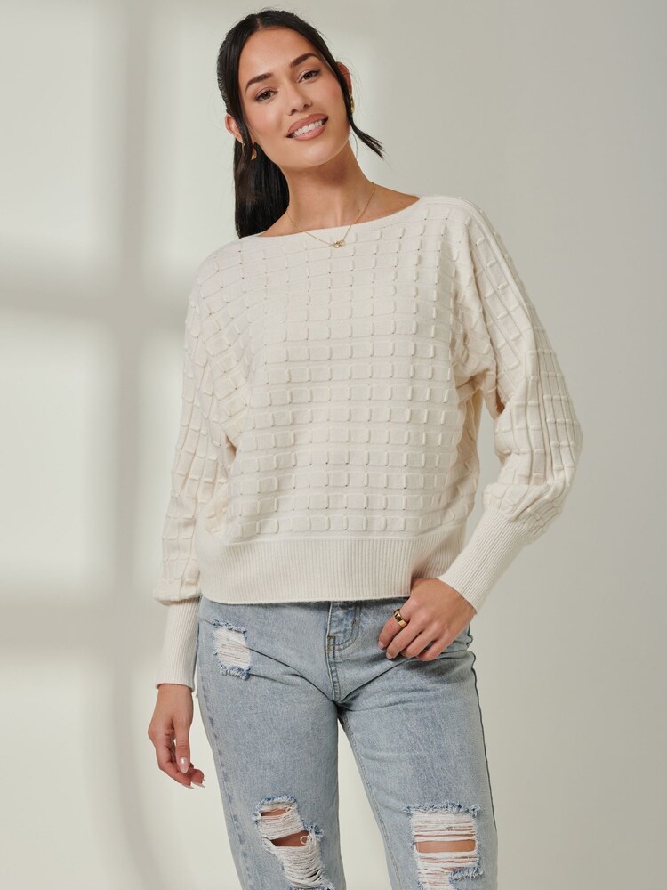 Jolie Moi Cream Knitted Bubble Stitch Jumper - Image 1 of 6