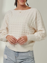 Jolie Moi Cream Knitted Bubble Stitch Jumper - Image 3 of 6