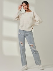 Jolie Moi Cream Knitted Bubble Stitch Jumper - Image 4 of 6