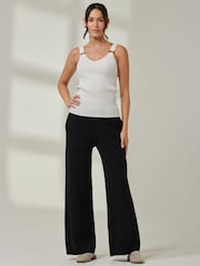 Jolie Moi Black Ribbed Knit Flared Pants - Image 1 of 6