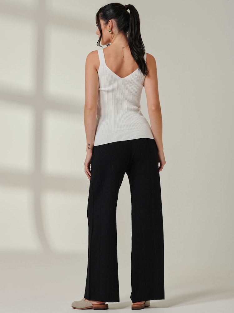 Jolie Moi Black Ribbed Knit Flared Pants - Image 2 of 6