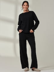 Jolie Moi Black Ribbed Knit Flared Pants - Image 4 of 6