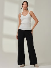 Jolie Moi Black Ribbed Knit Flared Pants - Image 5 of 6