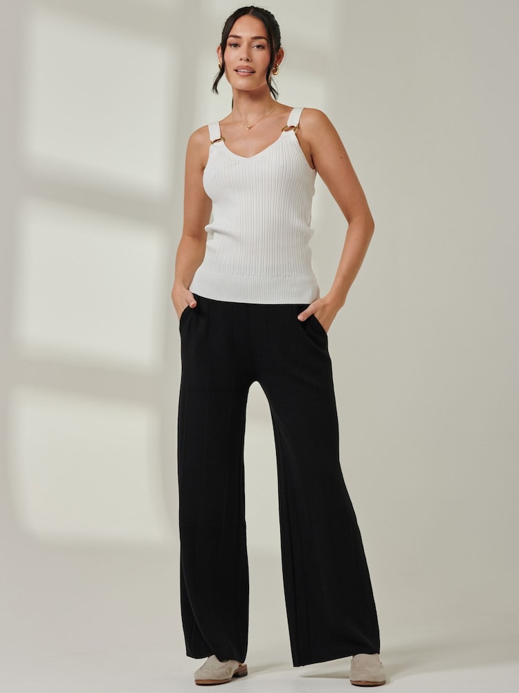 Jolie Moi Black Ribbed Knit Flared Pants - Image 6 of 6
