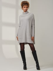 Jolie Moi Grey Loose Fit Knitted Roll Neck Jumper - Image 1 of 6