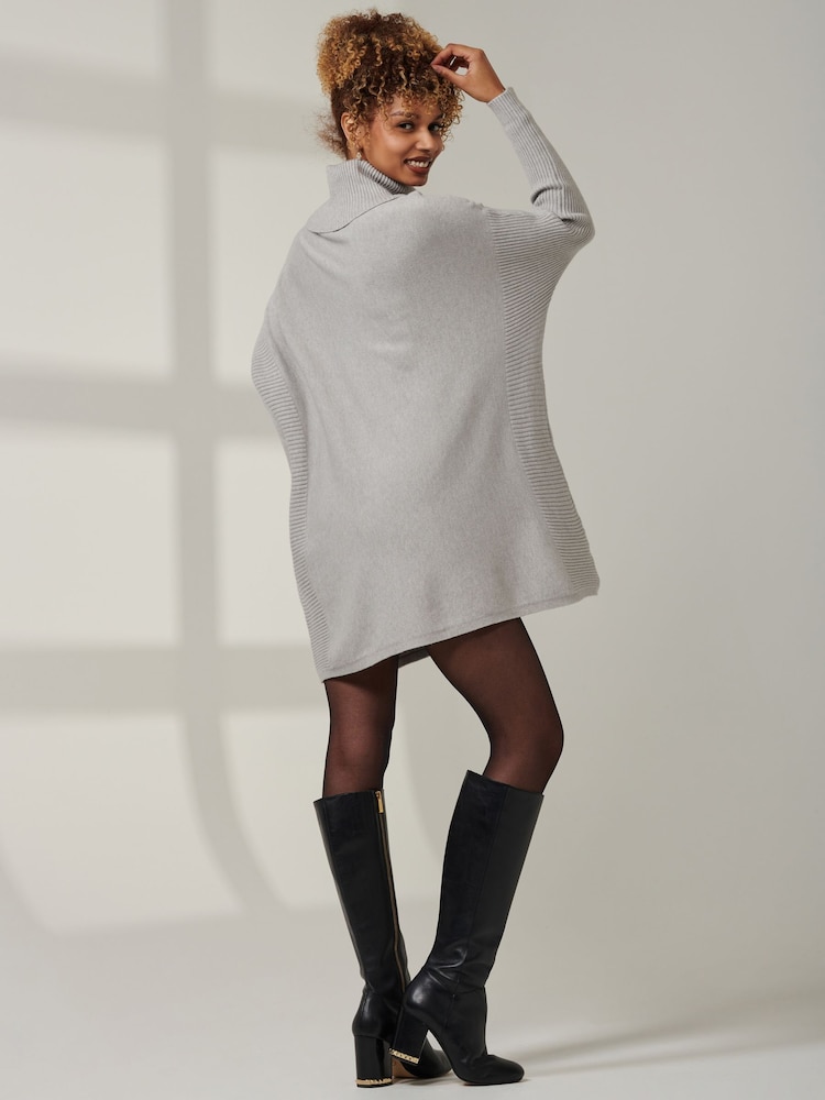 Jolie Moi Grey Loose Fit Knitted Roll Neck Jumper - Image 2 of 6