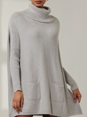 Jolie Moi Grey Loose Fit Knitted Roll Neck Jumper - Image 3 of 6