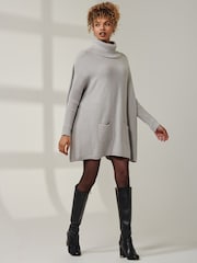 Jolie Moi Grey Loose Fit Knitted Roll Neck Jumper - Image 6 of 6