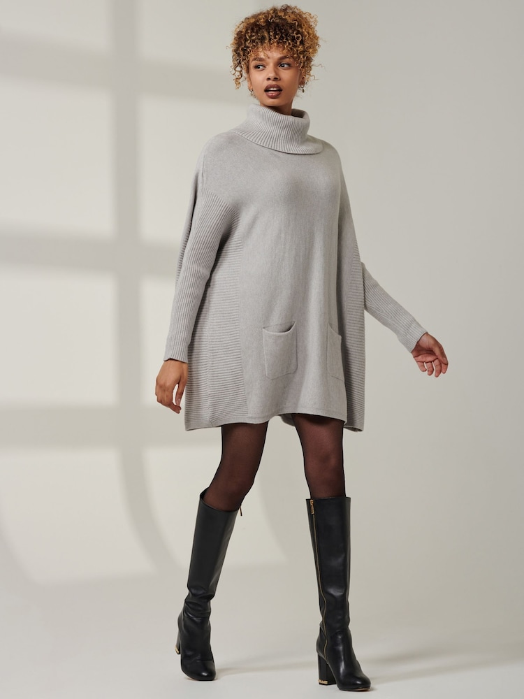 Jolie Moi Grey Loose Fit Knitted Roll Neck Jumper - Image 6 of 6