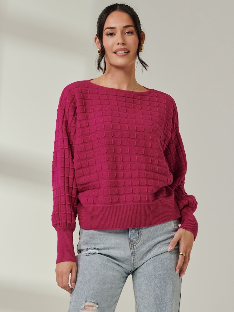 Jolie Moi Pink Knitted Bubble Stitch Jumper - Image 1 of 6