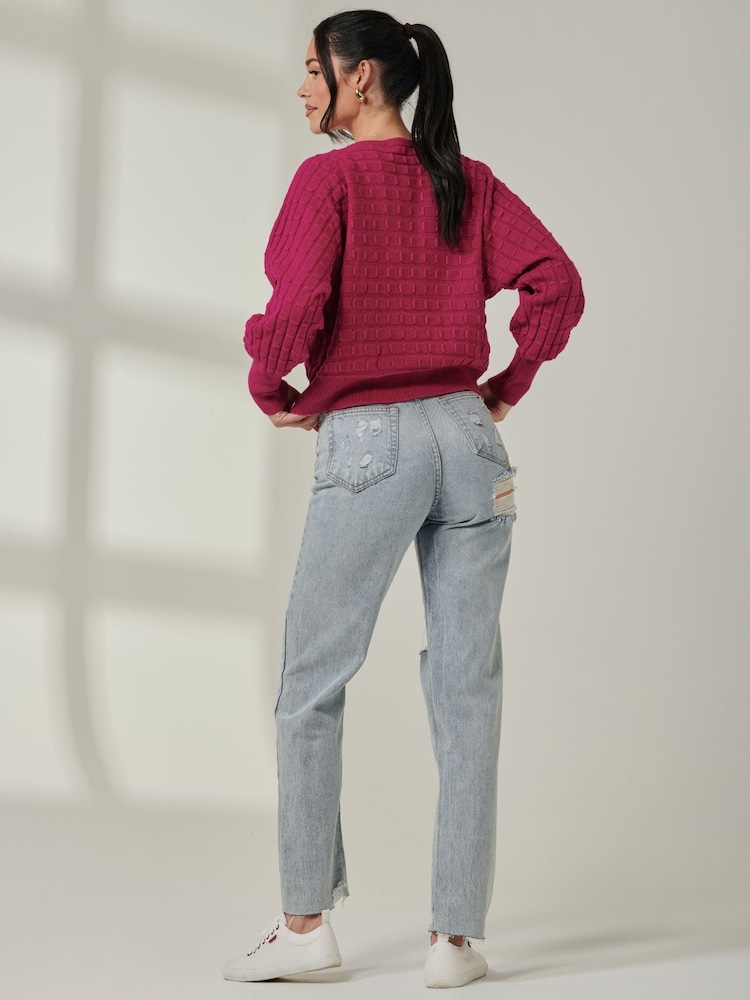 Jolie Moi Pink Knitted Bubble Stitch Jumper - Image 2 of 6