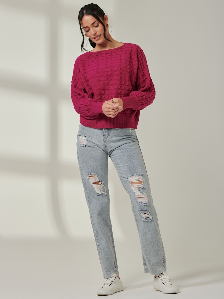 Jolie Moi Pink Knitted Bubble Stitch Jumper - Image 6 of 6