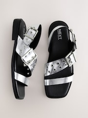 Silver Forever Comfort® Buckle Strap Sandals - Image 1 of 7