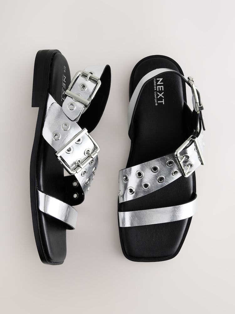 Silver Forever Comfort® Buckle Strap Sandals - Image 1 of 7