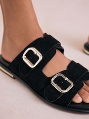 Black Suede Forever Comfort® Double Buckle Mules - Image 3 of 8