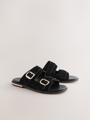 Black Suede Forever Comfort® Double Buckle Mules - Image 5 of 8