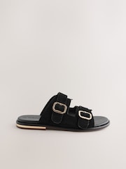 Black Suede Forever Comfort® Double Buckle Mules - Image 6 of 8