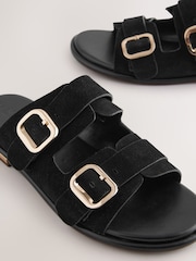 Black Suede Forever Comfort® Double Buckle Mules - Image 7 of 8