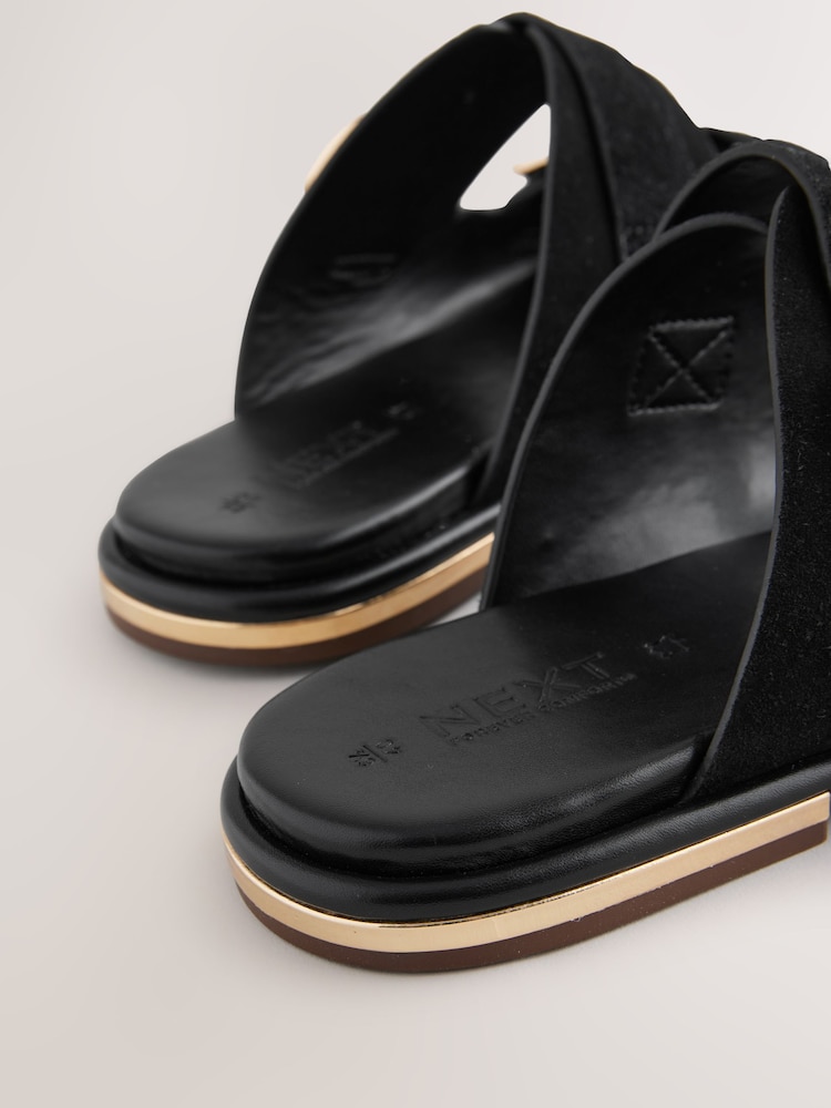 Black Suede Forever Comfort® Double Buckle Mules - Image 8 of 8