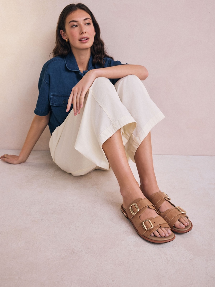Nude Leather Forever Comfort® Double Buckle Mules - Image 2 of 12