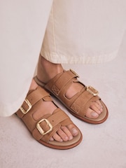 Nude Leather Forever Comfort® Double Buckle Mules - Image 3 of 12