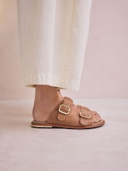Nude Leather Forever Comfort® Double Buckle Mules - Image 4 of 12
