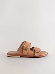Nude Leather Forever Comfort® Double Buckle Mules - Image 9 of 12