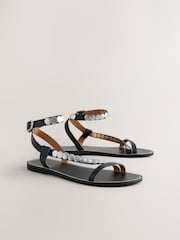 جلد أسود - Shield Studded Wrap Sandals - صورة 2 من 5