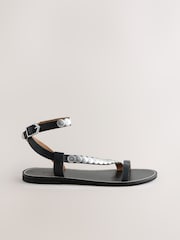 Black Leather Shield Studded Wrap Sandals - Image 9 of 11