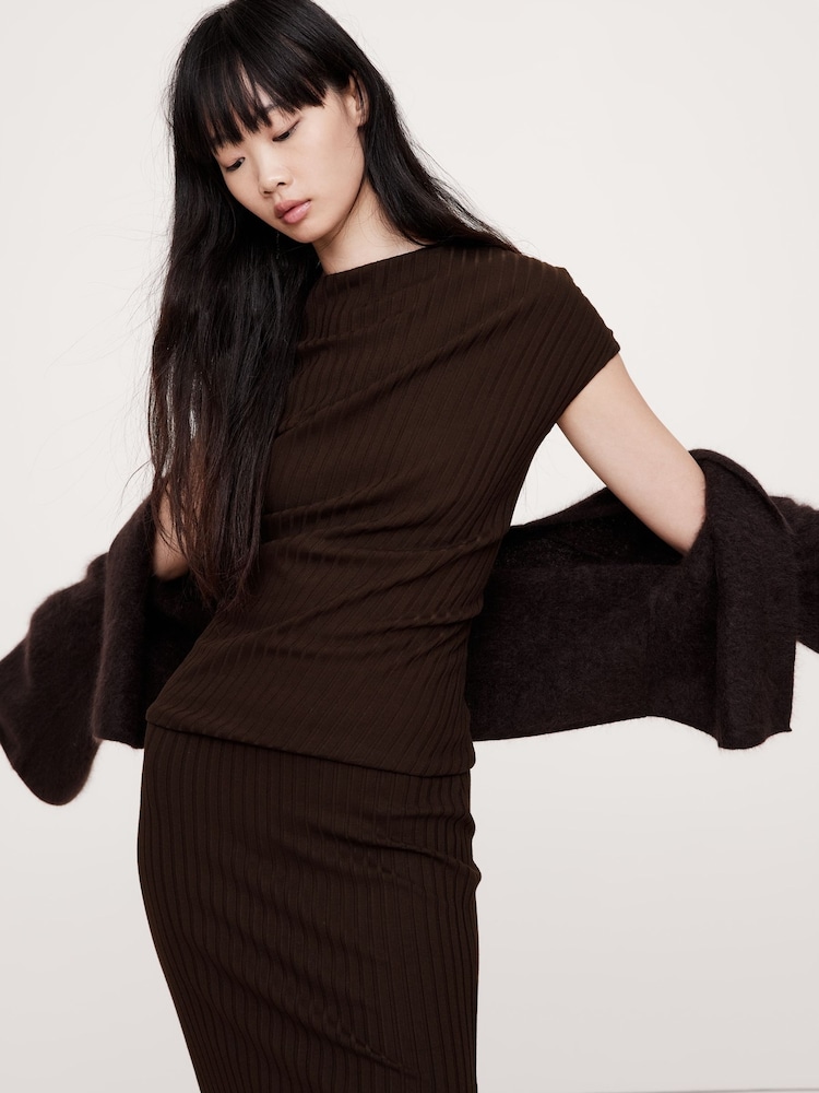 Banana Republic Brown Wide Ribbed Draped Top - Image 1 of 1