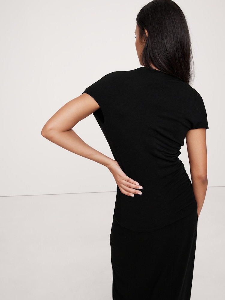 Negro - Top drapeado en mezcla de lana Luxe de Banana Republic - Imagen 2 de 4